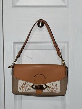Coach Tan and Cream Floral Leather Shoulder Bag